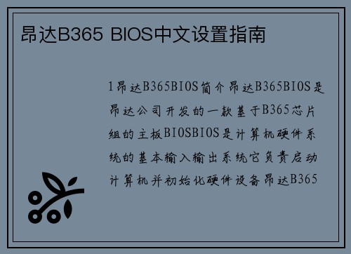 昂达B365 BIOS中文设置指南